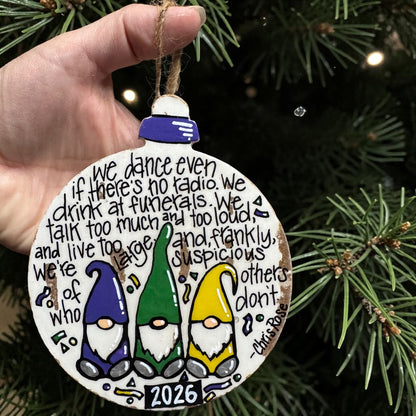 2026 New Orleans Mardi Gras Gnome Christmas Ornament | Chris Rose Quote