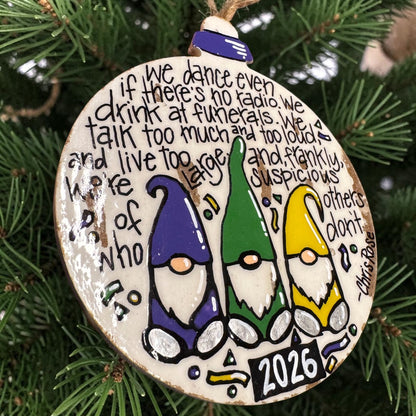 2026 New Orleans Mardi Gras Gnome Christmas Ornament | Chris Rose Quote