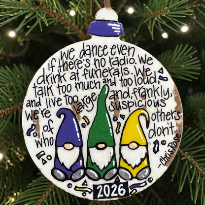 2026 New Orleans Mardi Gras Gnome Christmas Ornament | Chris Rose Quote