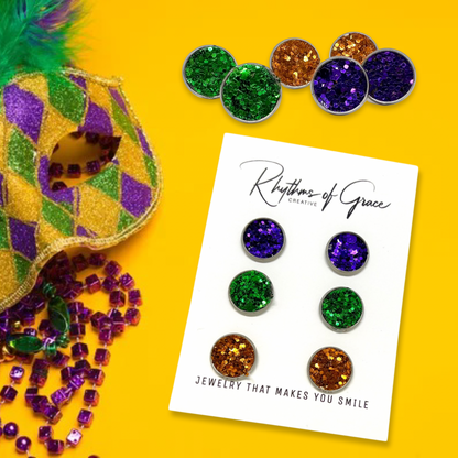 Sparkle & Shine: Mardi Gras Trio of Stud Earrings! - Rhythms of Grace Creative