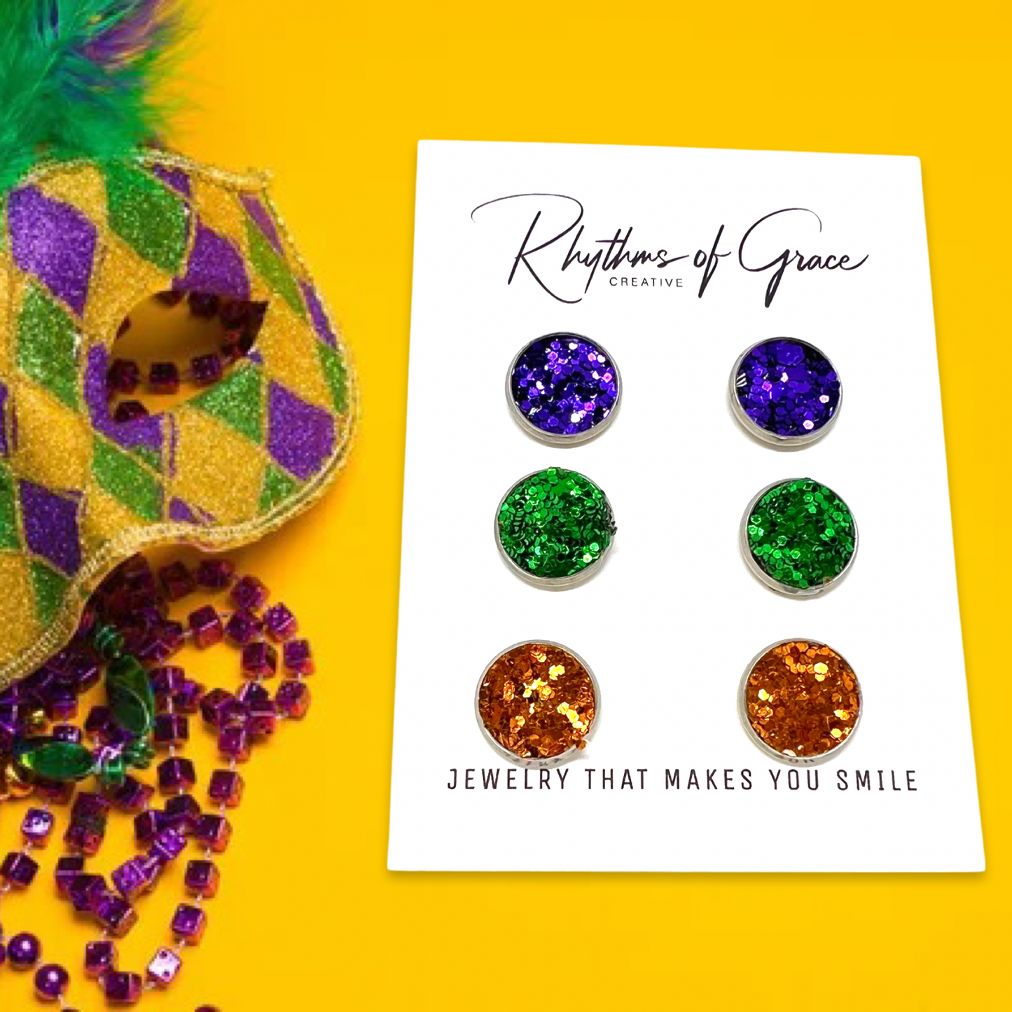 Sparkle & Shine: Mardi Gras Trio of Stud Earrings! - Rhythms of Grace Creative