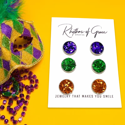 Sparkle & Shine: Mardi Gras Trio of Stud Earrings! - Rhythms of Grace Creative