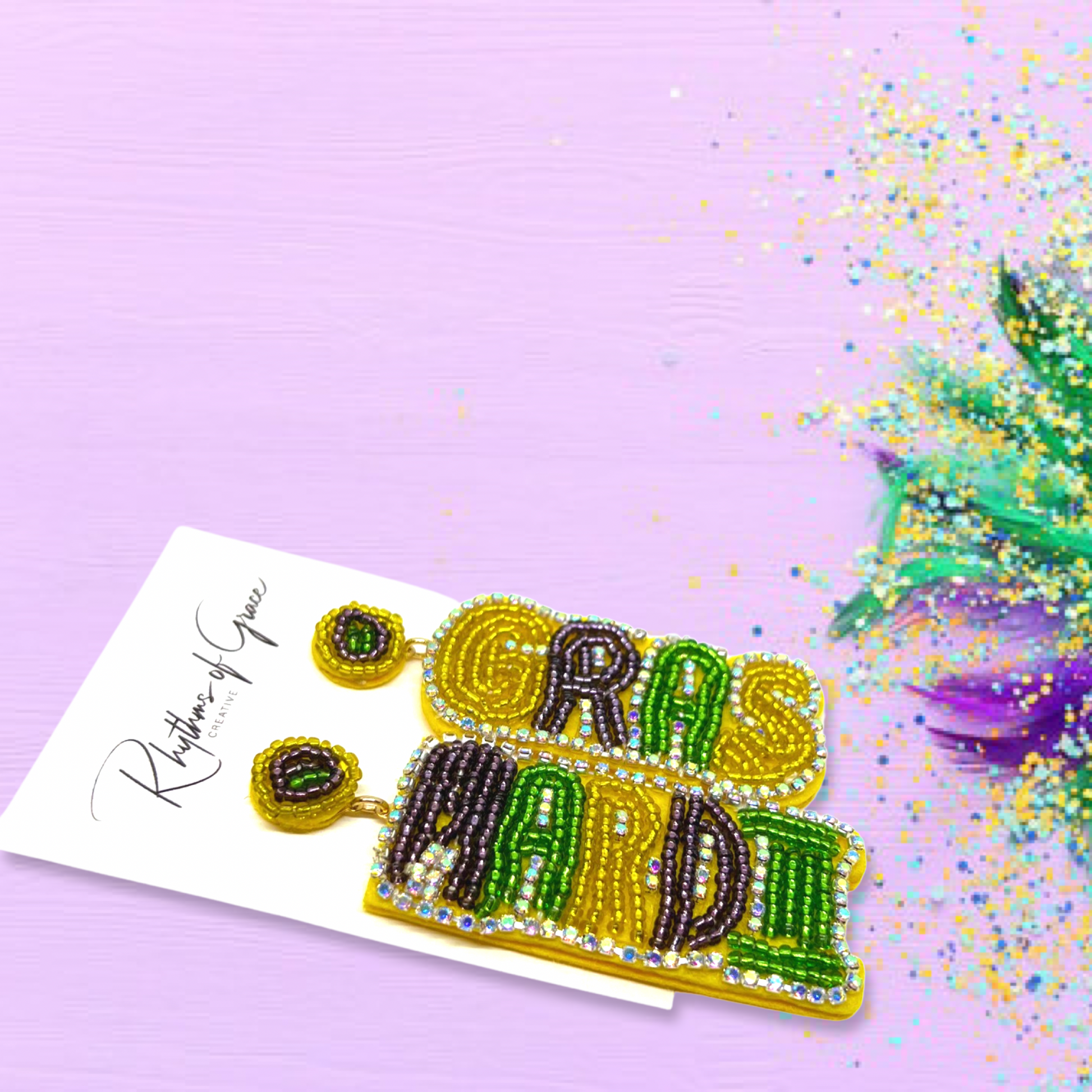 Jazz Up Your Look with Dazzling NWT Beaded Mardi Gras Earrings! 🎉💚💜💛 - Rhythms of Grace Creative