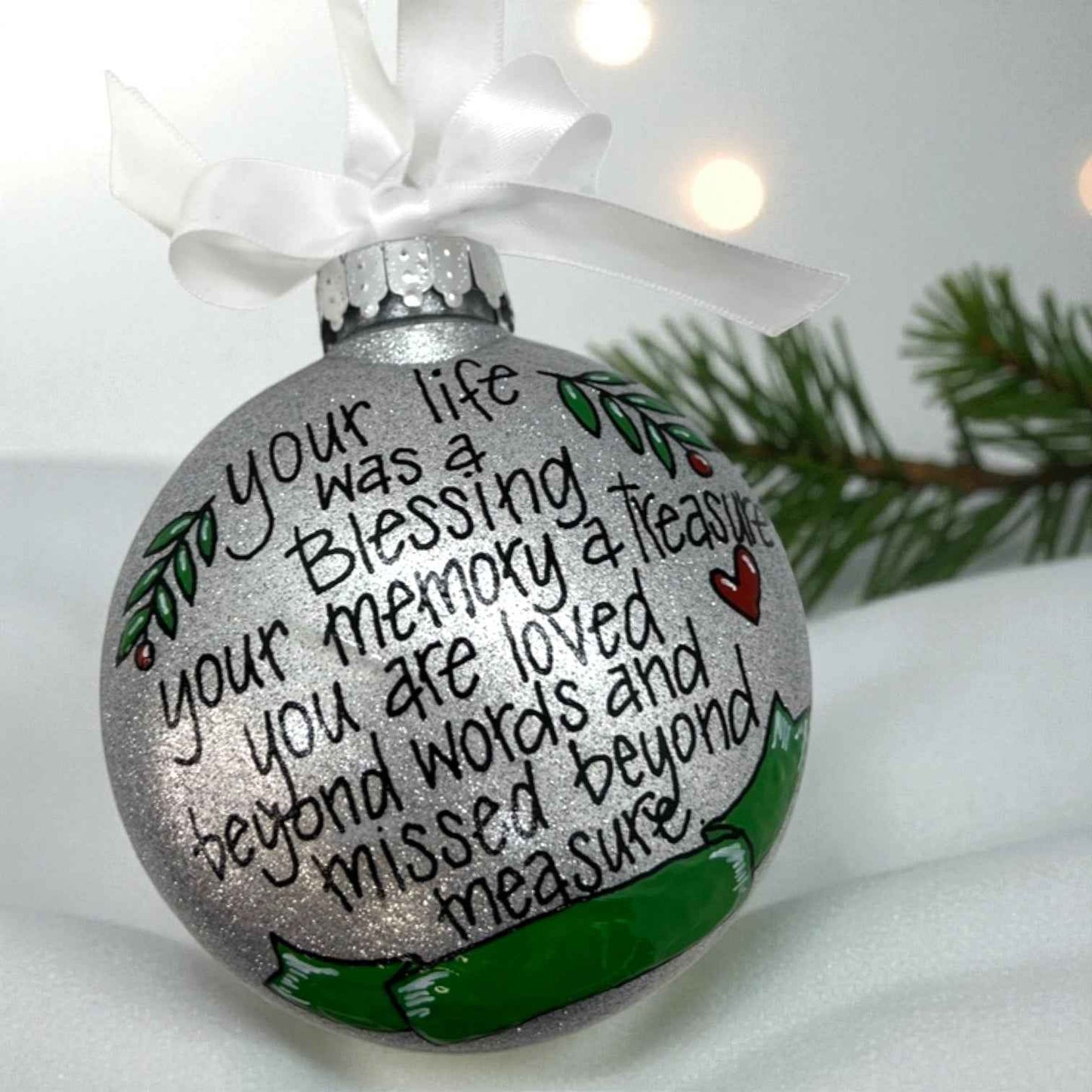 Memorial Ornament – “Your Life Was a Blessing, Your Memory a Treasure” | Personalized Hand-Painted Ornament