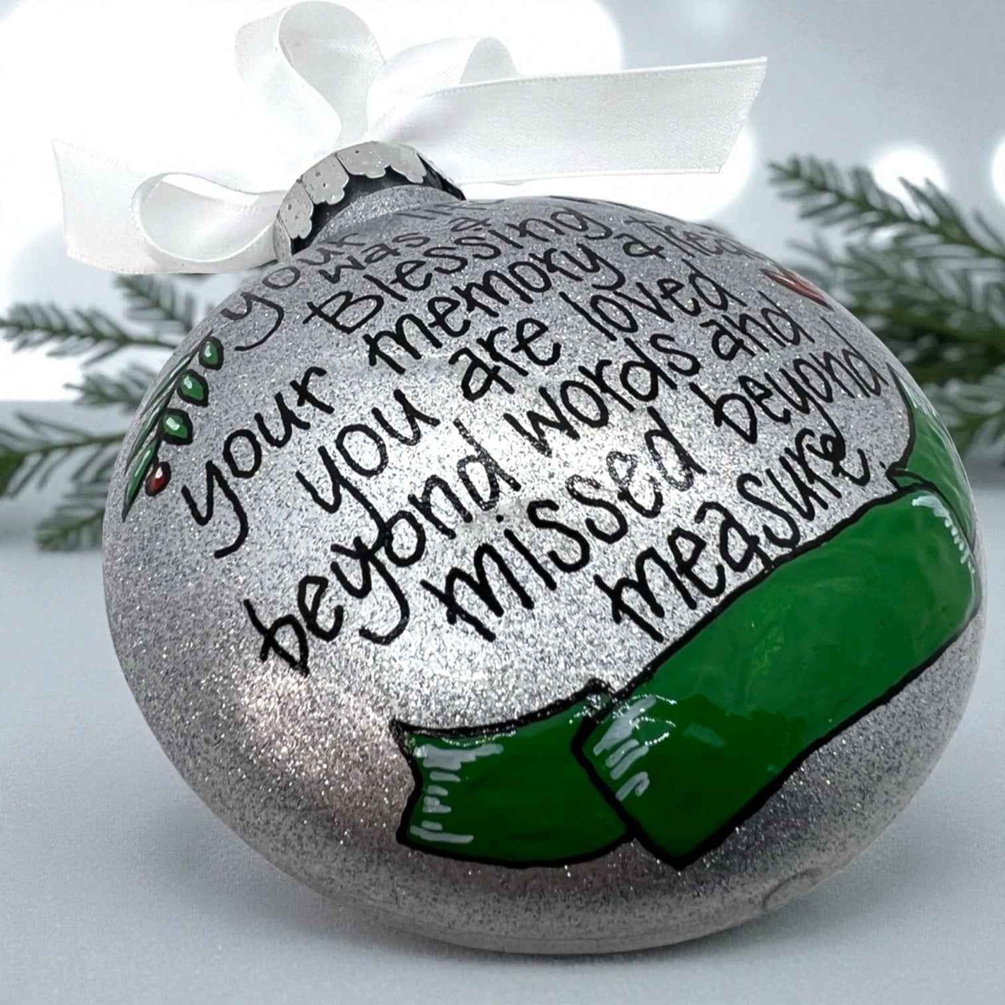 Memorial Ornament – “Your Life Was a Blessing, Your Memory a Treasure” | Personalized Hand-Painted Ornament