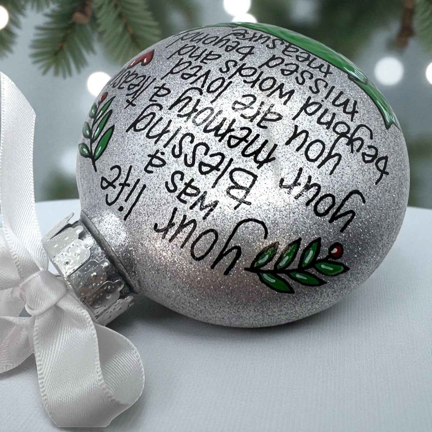 Memorial Ornament – “Your Life Was a Blessing, Your Memory a Treasure” | Personalized Hand-Painted Ornament