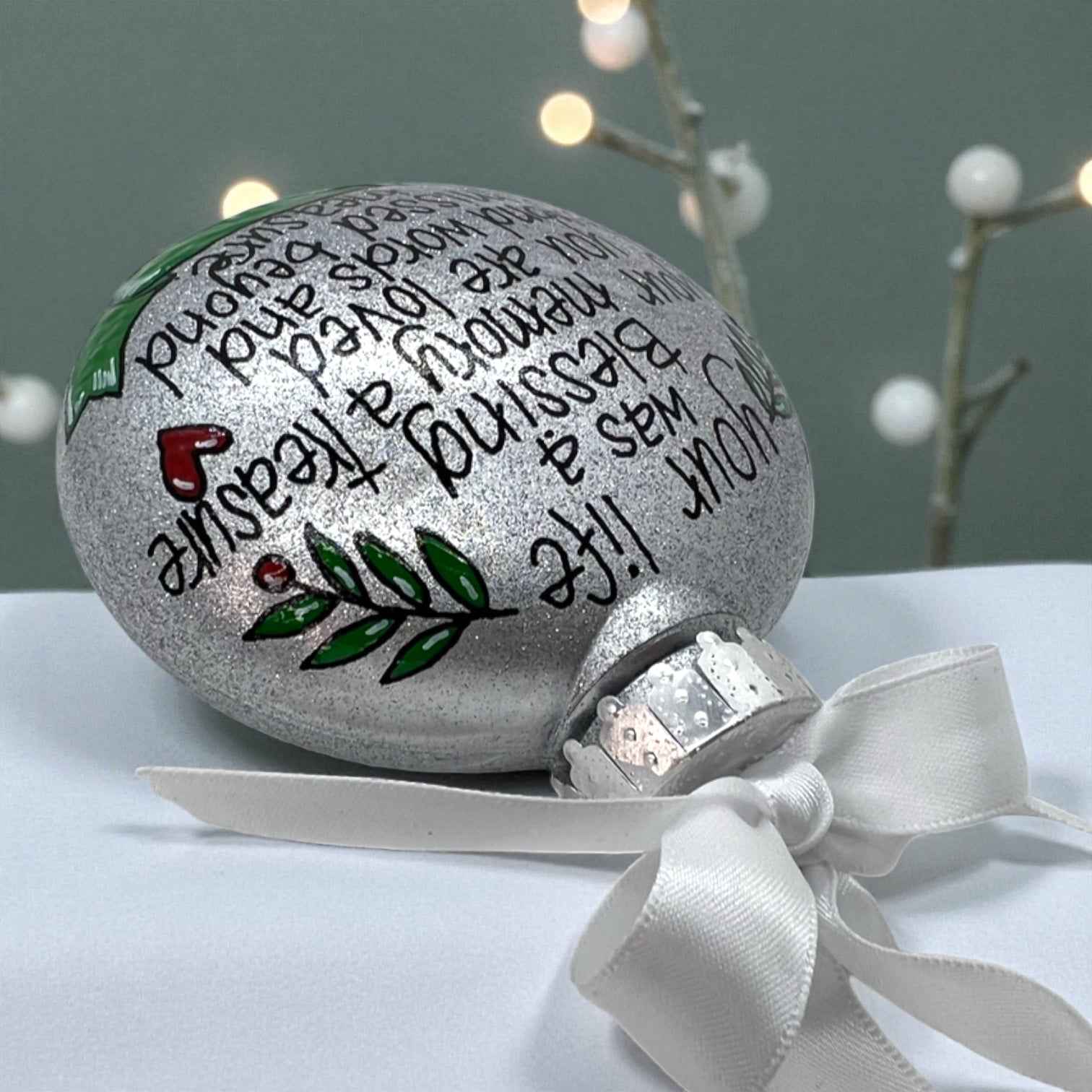 Memorial Ornament – “Your Life Was a Blessing, Your Memory a Treasure” | Personalized Hand-Painted Ornament