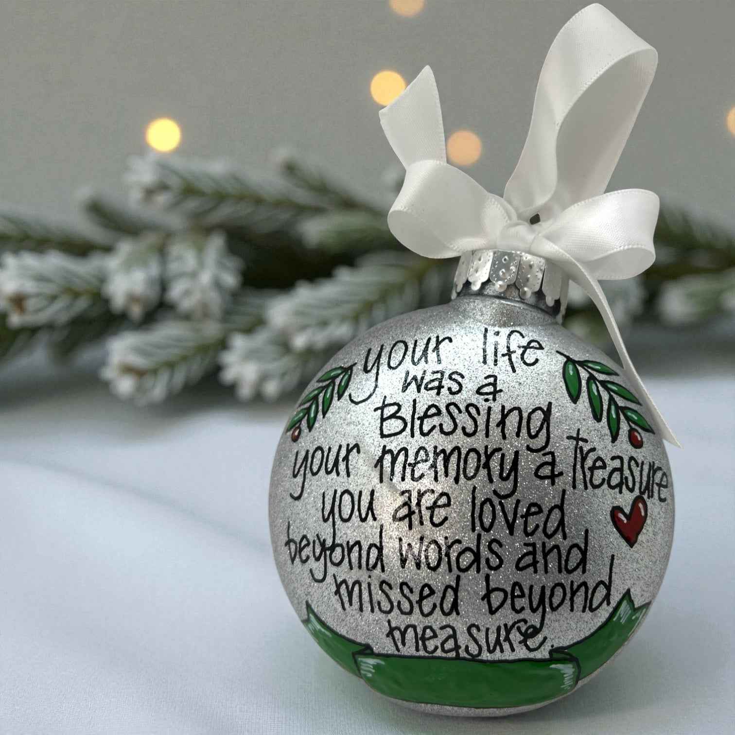 Memorial Ornament – “Your Life Was a Blessing, Your Memory a Treasure” | Personalized Hand-Painted Ornament