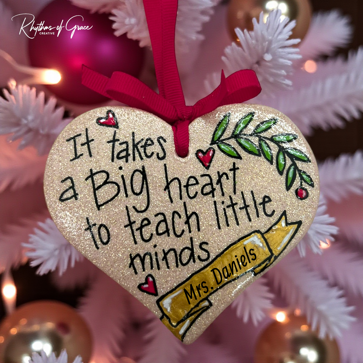 Sparkling Heart Teacher Ornament - Handmade Gift for Educators | Personalized Keepsake