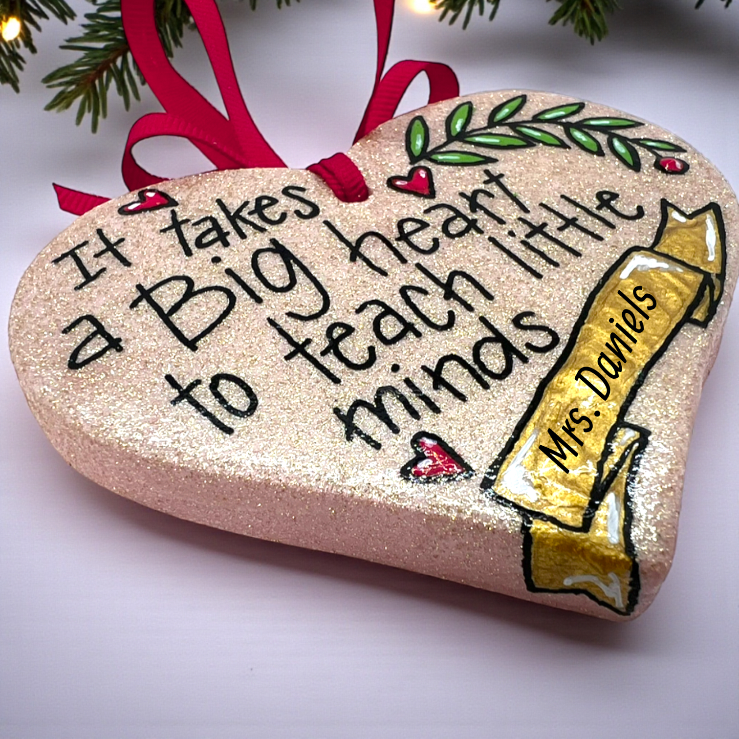 Sparkling Heart Teacher Ornament - Handmade Gift for Educators | Personalized Keepsake