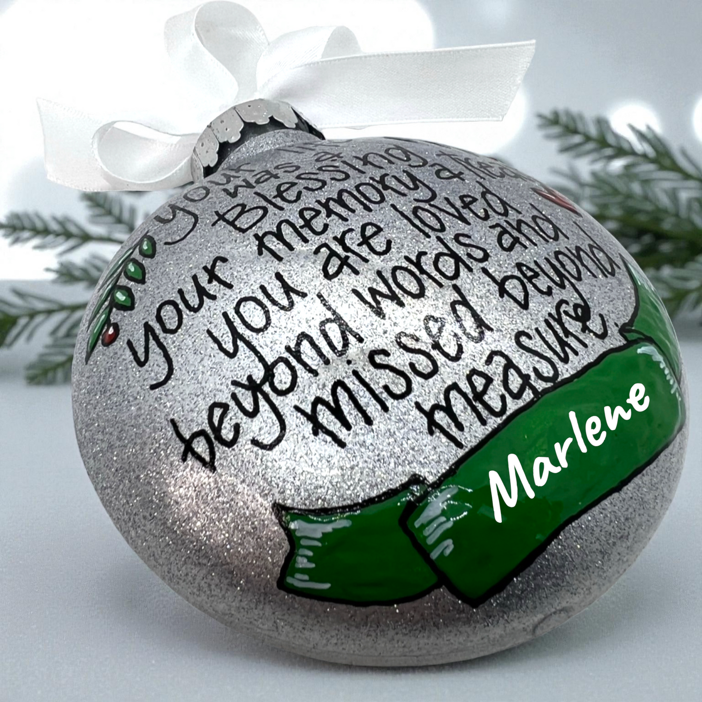 Memorial Ornament – “Your Life Was a Blessing, Your Memory a Treasure” | Personalized Hand-Painted Ornament