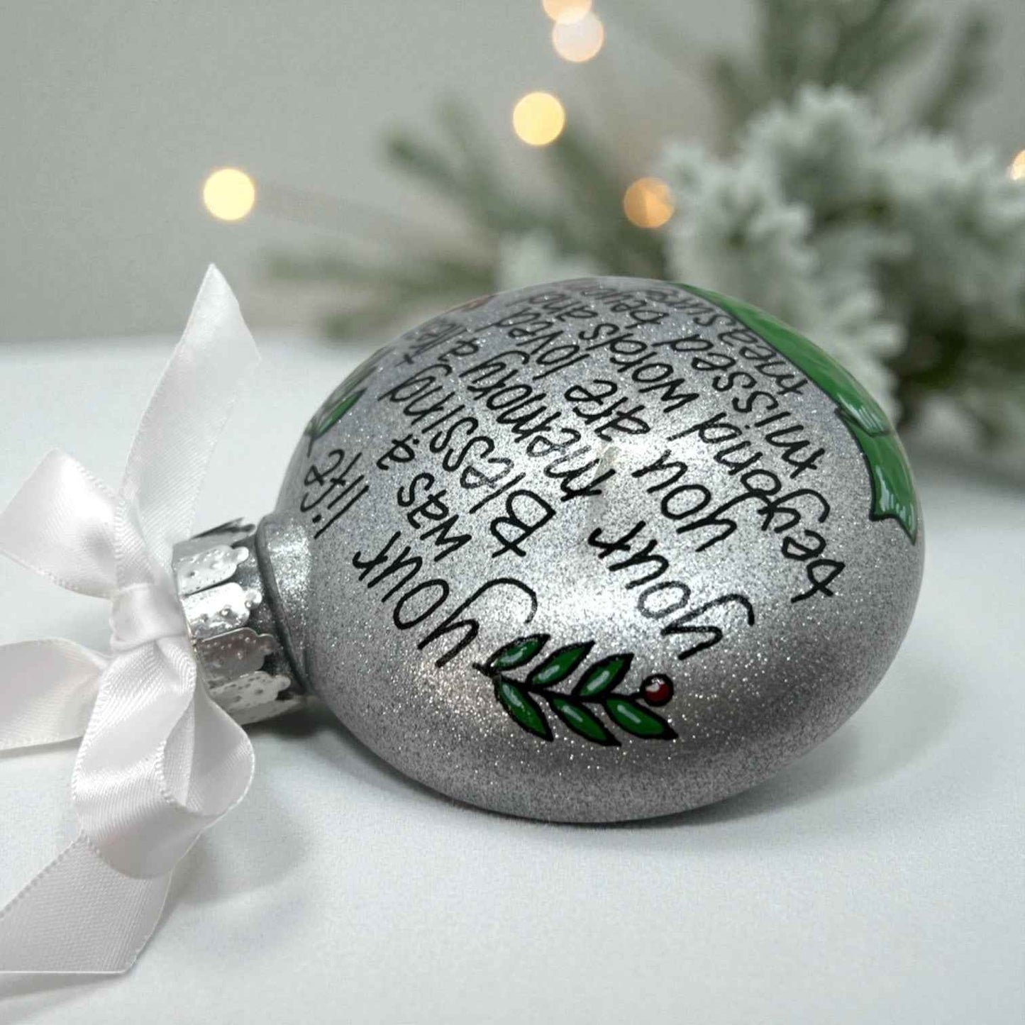 Memorial Ornament – “Your Life Was a Blessing, Your Memory a Treasure” | Personalized Hand-Painted Ornament