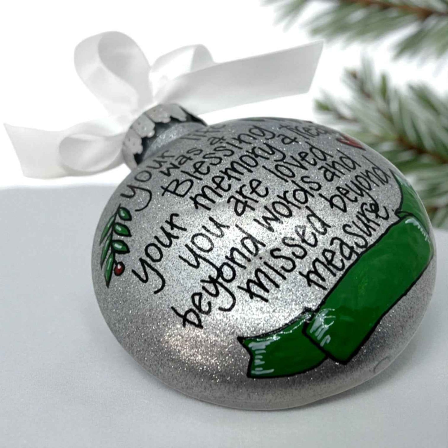 Memorial Ornament – “Your Life Was a Blessing, Your Memory a Treasure” | Personalized Hand-Painted Ornament