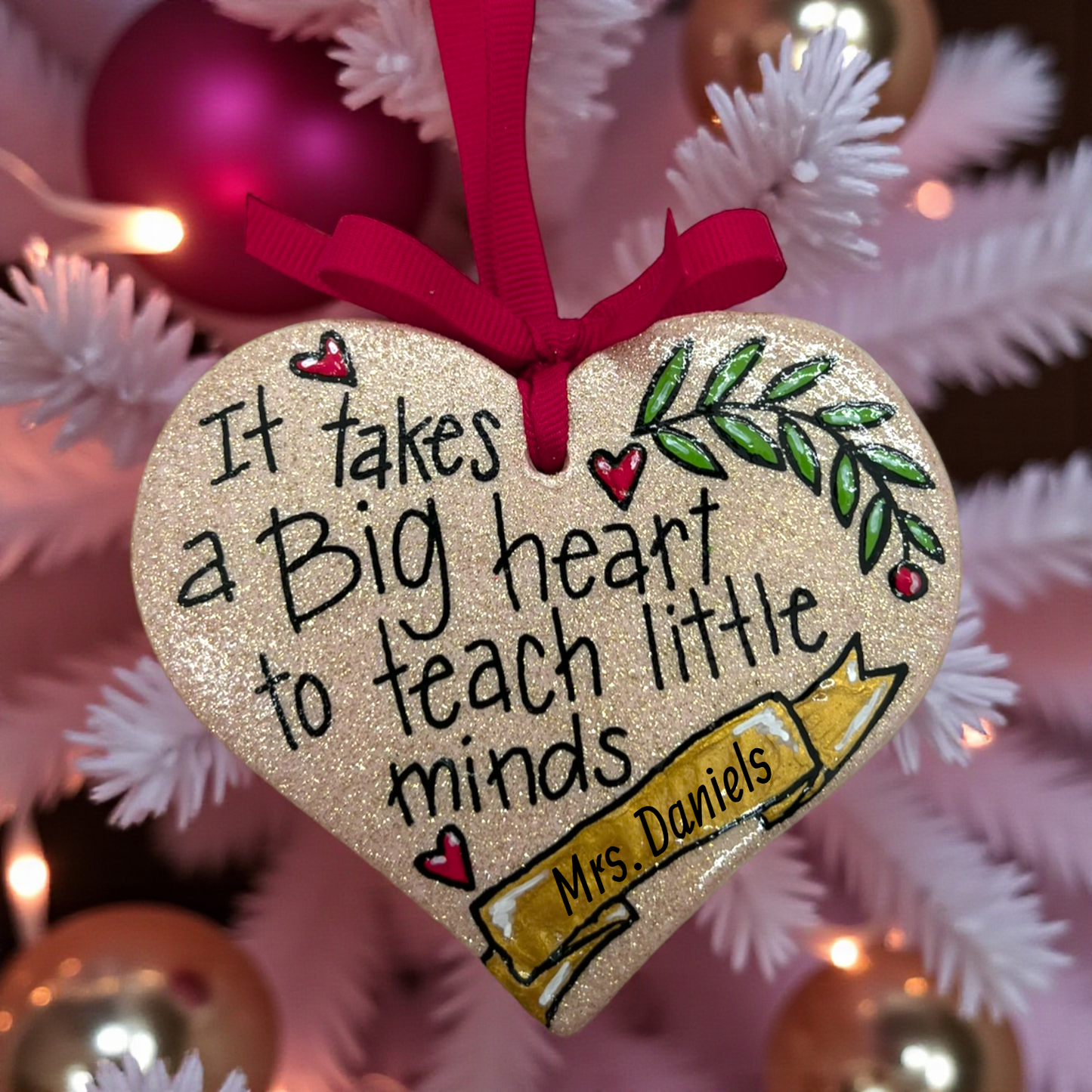 Sparkling Heart Teacher Ornament - Handmade Gift for Educators | Personalized Keepsake