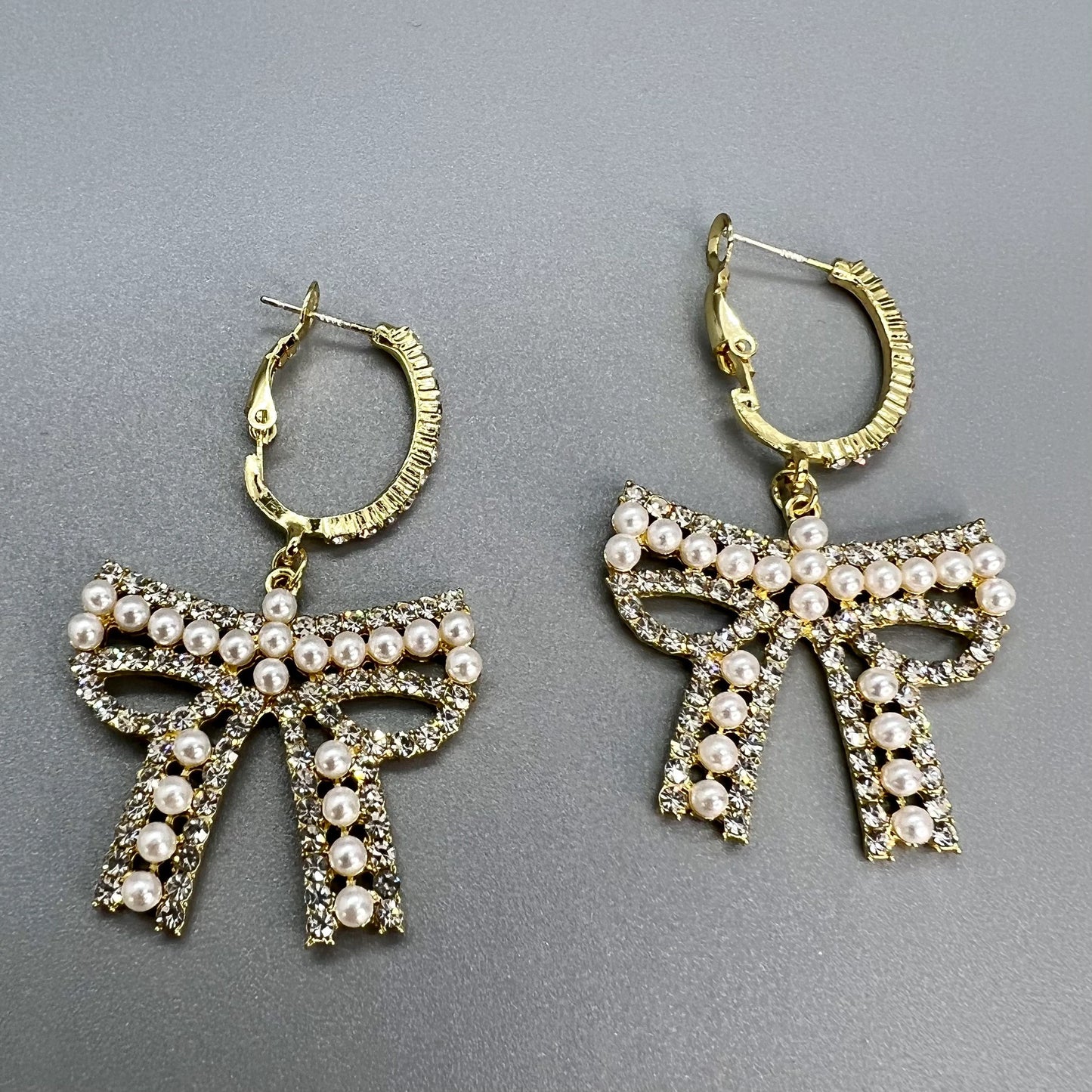 Sparkle & Shine: Rhinestone & Faux Pearl Bow Hoop Earrings