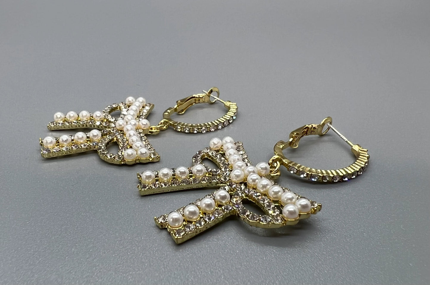Sparkle & Shine: Rhinestone & Faux Pearl Bow Hoop Earrings