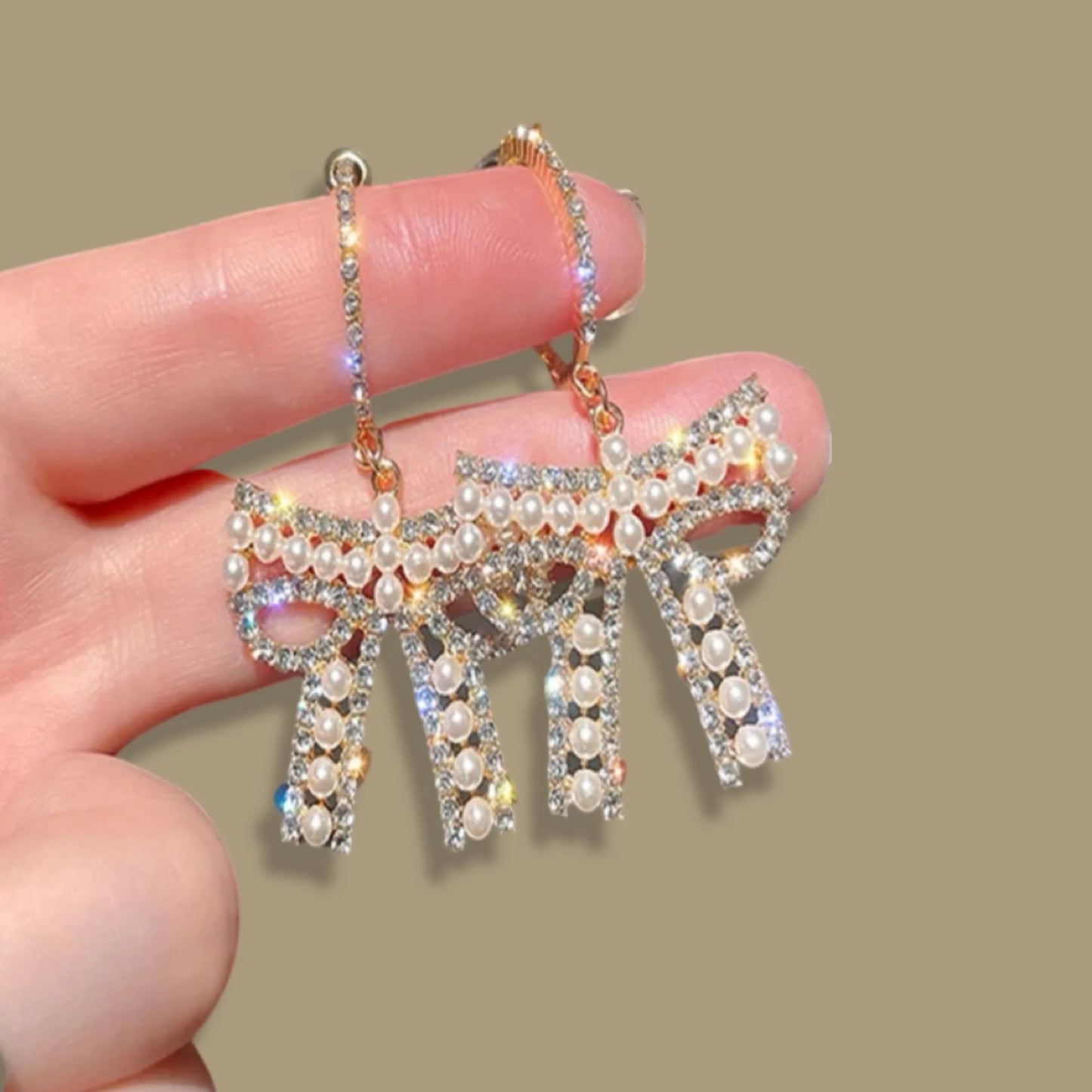 Sparkle & Shine: Rhinestone & Faux Pearl Bow Hoop Earrings