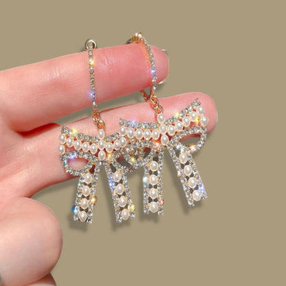 Sparkle & Shine: Rhinestone & Faux Pearl Bow Hoop Earrings