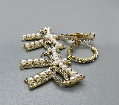 Sparkle & Shine: Rhinestone & Faux Pearl Bow Hoop Earrings