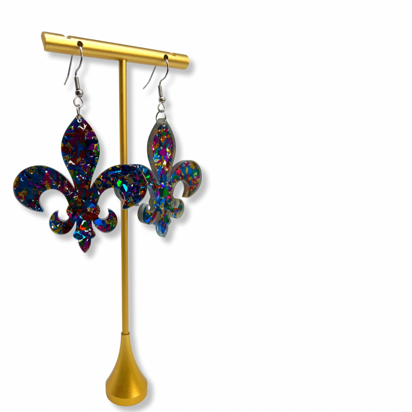 Sparkle and Shine: Dazzling Fleur de Lis Dangle Earrings for Mardi Gras Magic!