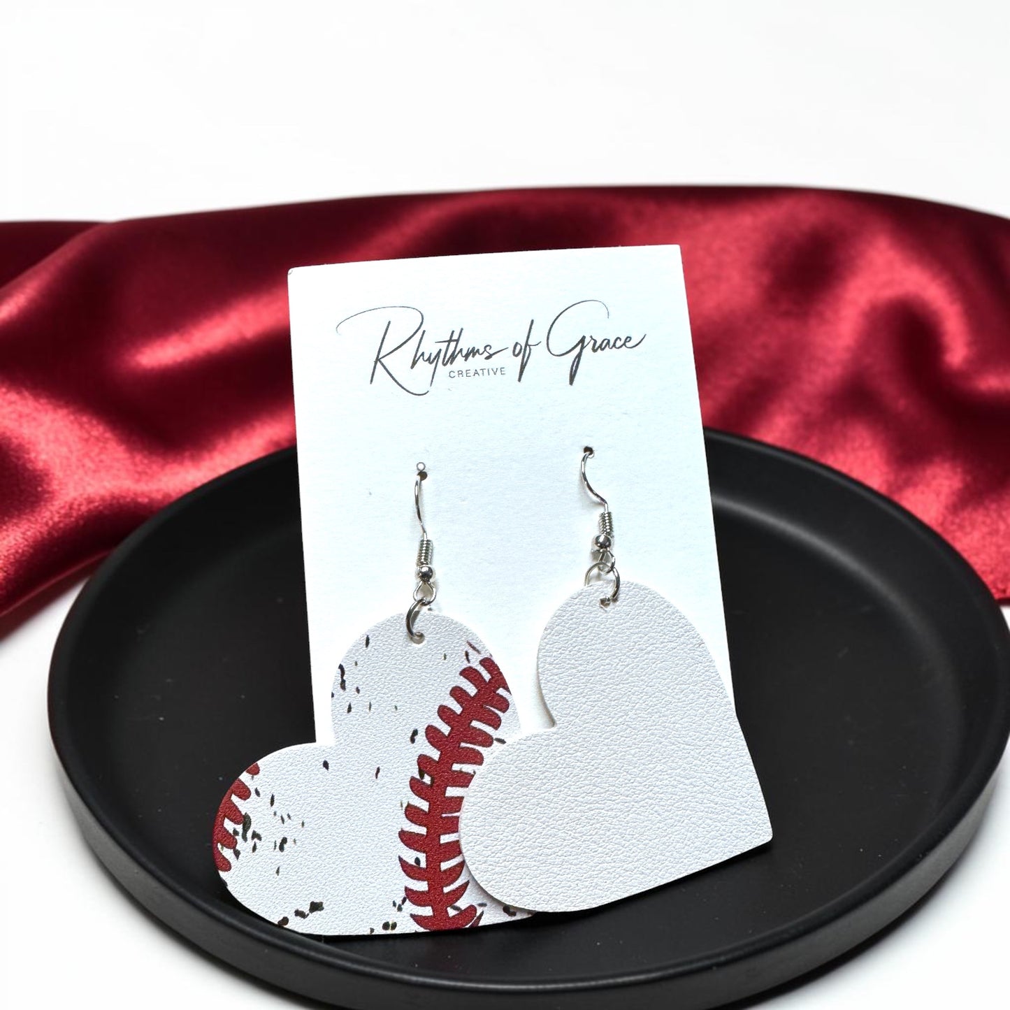 Baseball & Softball Heart Earrings – Lightweight Faux Leather Sports Earrings – Game Day Accessories