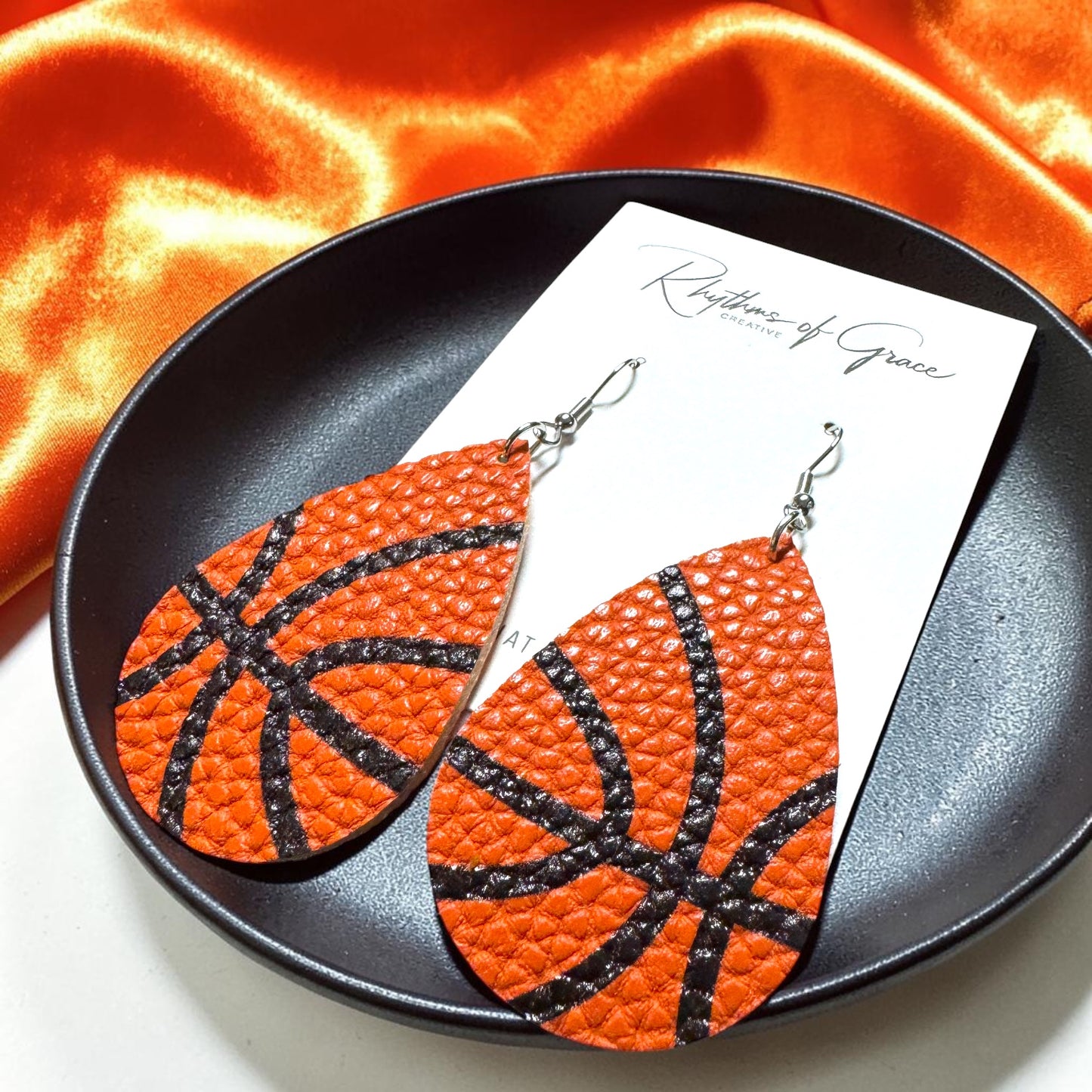 Basketball Dangle Earrings – Textured PU Leather Sports Earrings | Game Day Jewelry