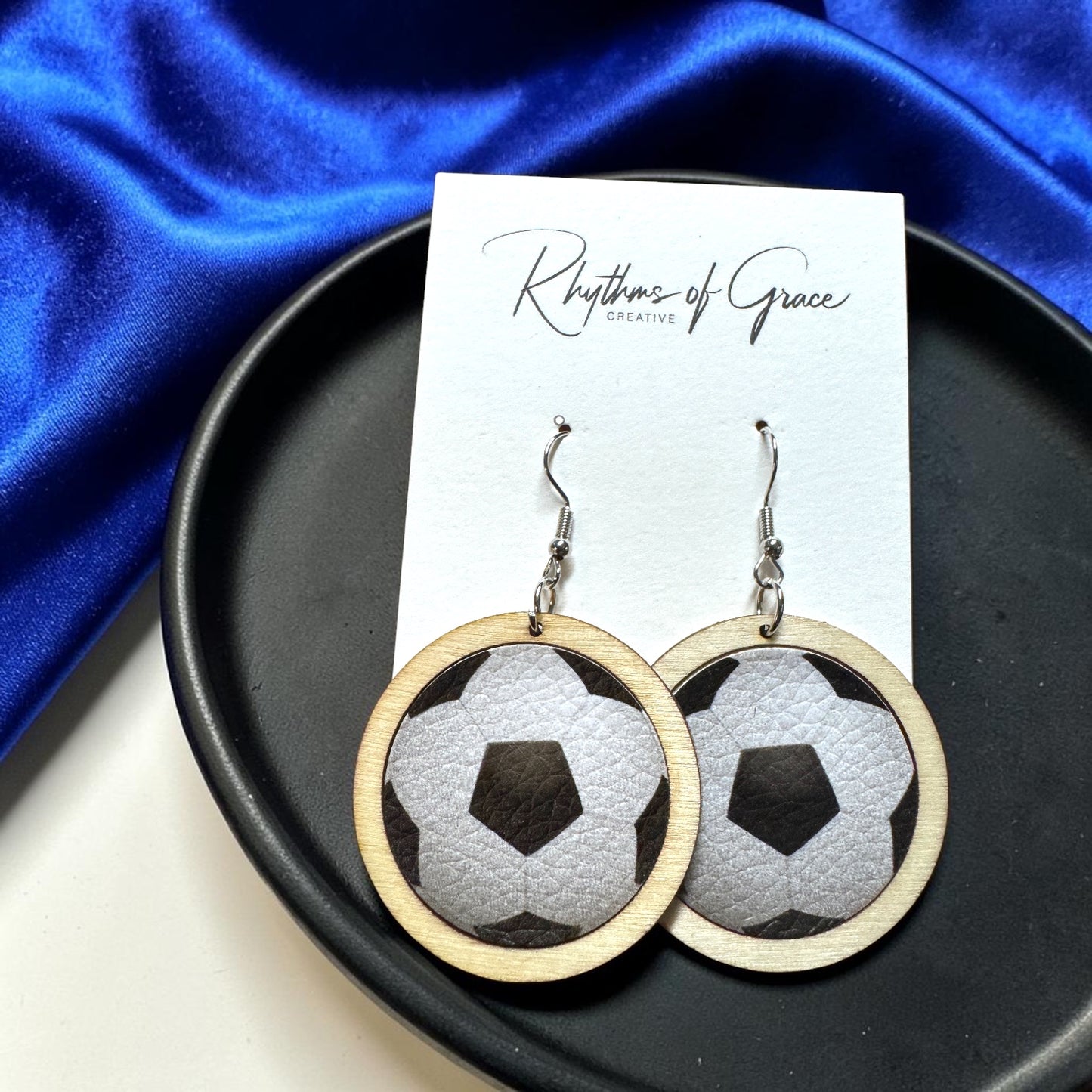 Sports Ball Earrings – Football, Basketball, Soccer, Baseball – Faux Leather & Wood Frame Game Day Earrings