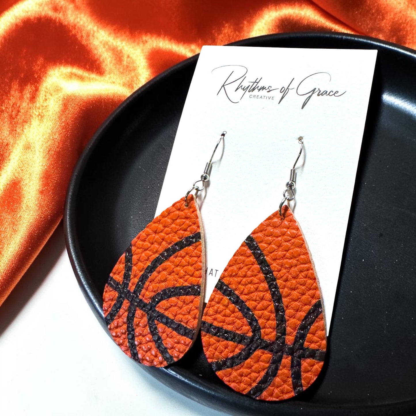 Basketball Dangle Earrings – Textured PU Leather Sports Earrings | Game Day Jewelry