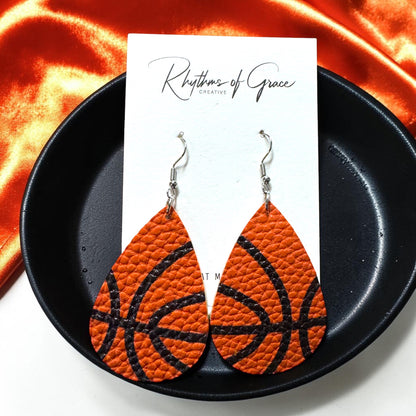 Basketball Dangle Earrings – Textured PU Leather Sports Earrings | Game Day Jewelry