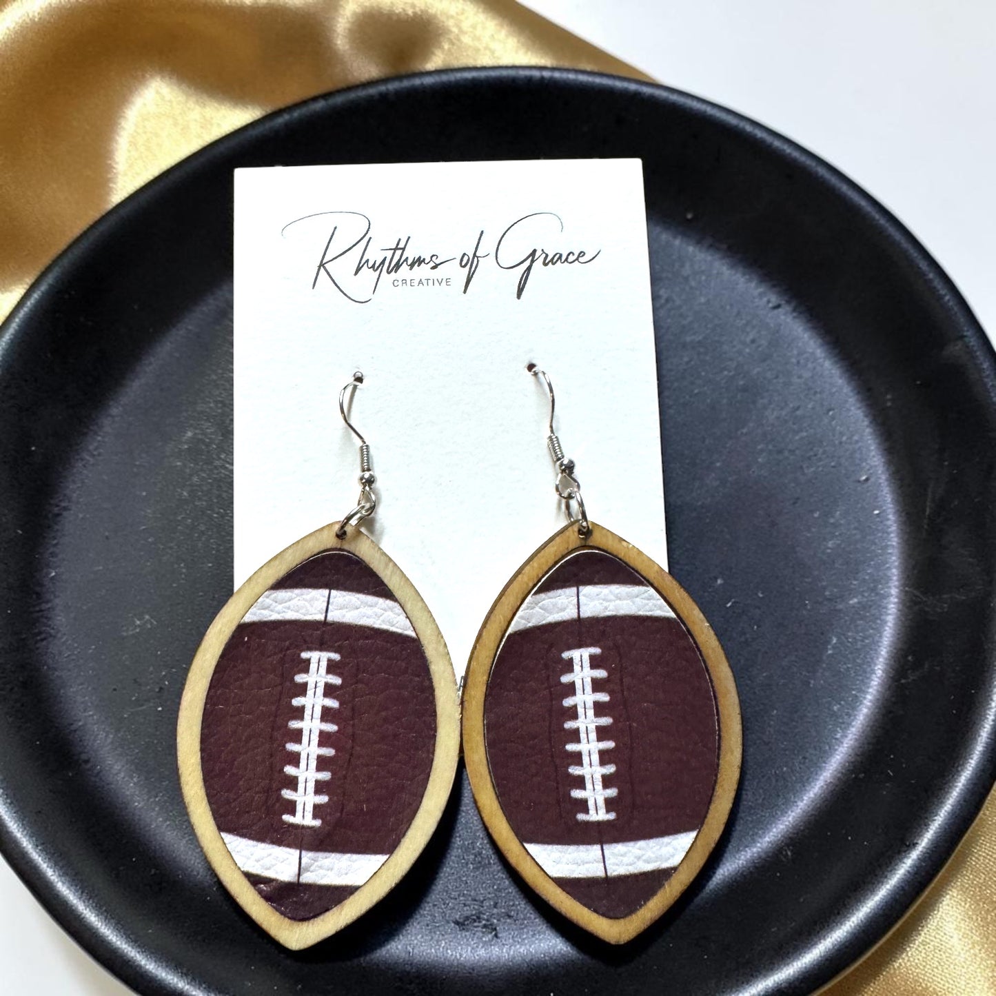 Sports Ball Earrings – Football, Basketball, Soccer, Baseball – Faux Leather & Wood Frame Game Day Earrings
