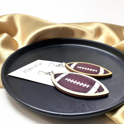 Sports Ball Earrings – Football, Basketball, Soccer, Baseball – Faux Leather & Wood Frame Game Day Earrings