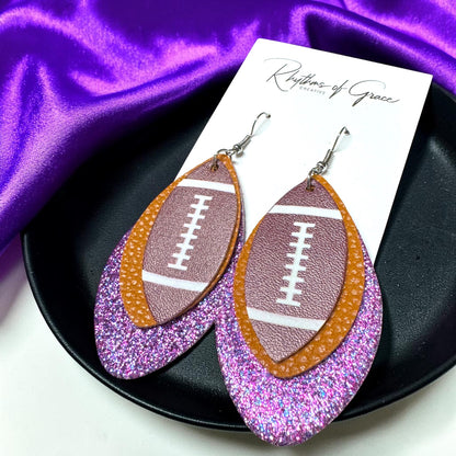 Football Earrings – Triple Layer PU Leather Game Day Earrings | Multiple Colors