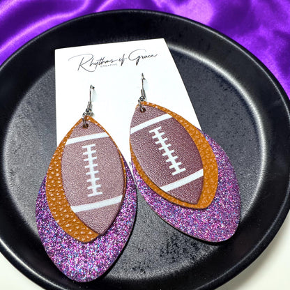 Football Earrings – Triple Layer PU Leather Game Day Earrings | Multiple Colors