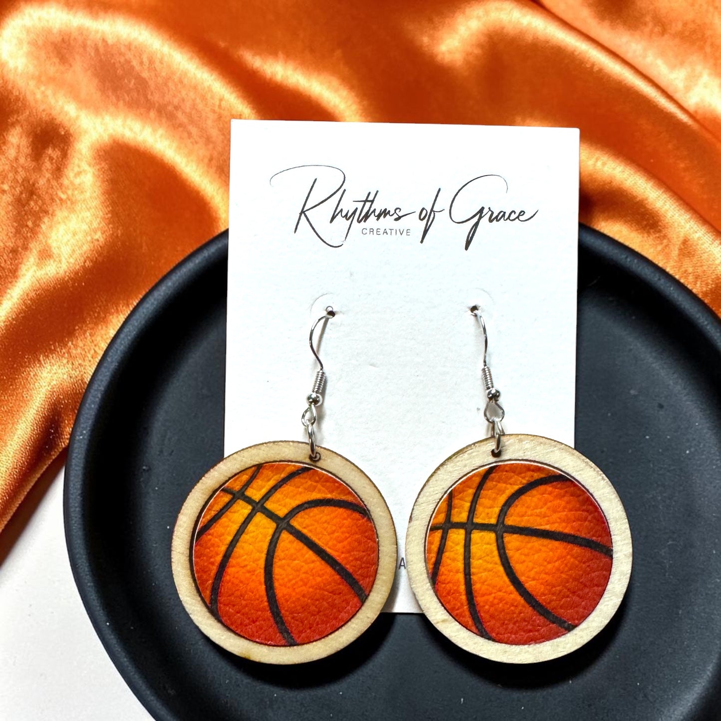 Sports Ball Earrings – Football, Basketball, Soccer, Baseball – Faux Leather & Wood Frame Game Day Earrings