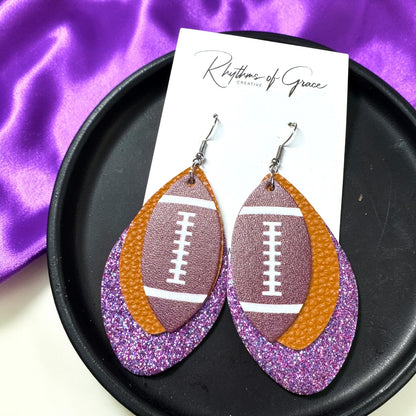 Football Earrings – Triple Layer PU Leather Game Day Earrings | Multiple Colors