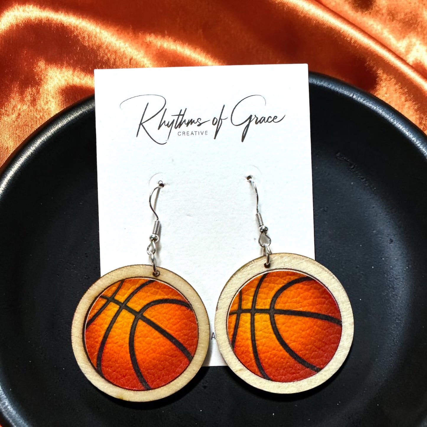 Sports Ball Earrings – Football, Basketball, Soccer, Baseball – Faux Leather & Wood Frame Game Day Earrings