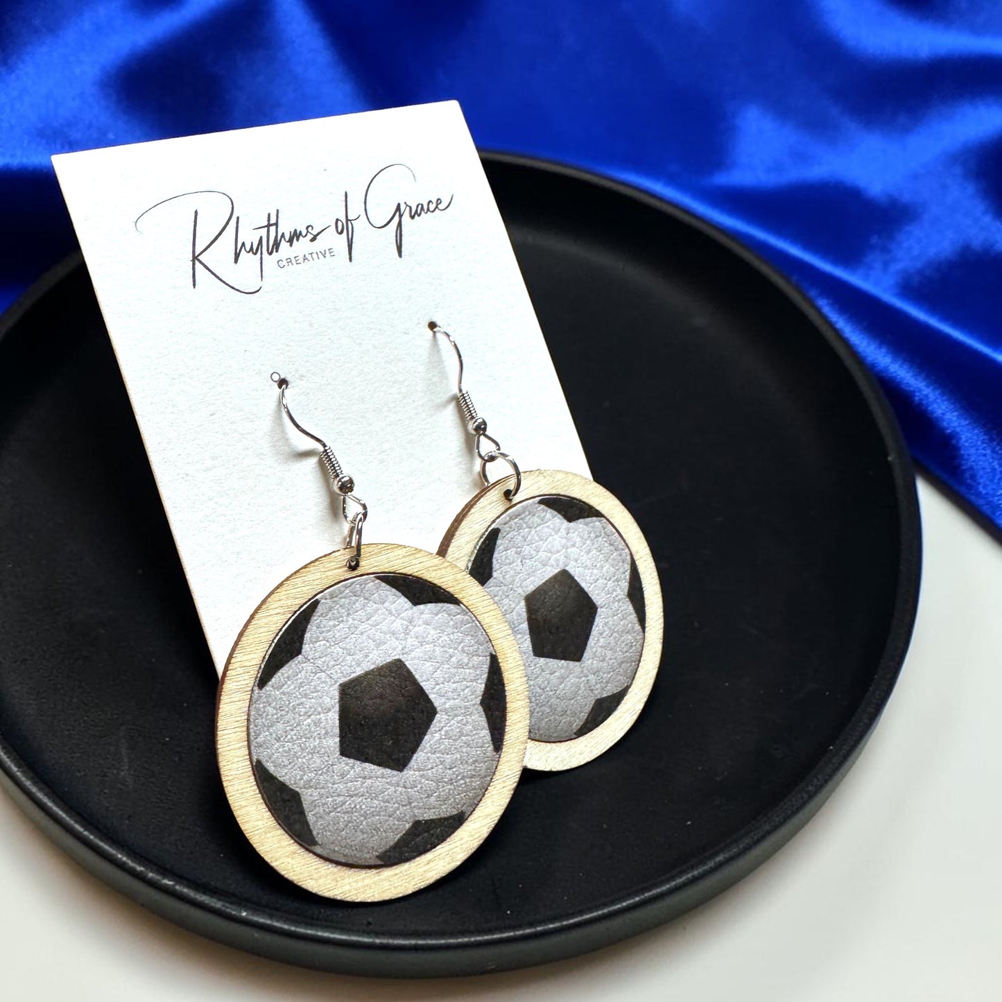 Sports Ball Earrings – Football, Basketball, Soccer, Baseball – Faux Leather & Wood Frame Game Day Earrings
