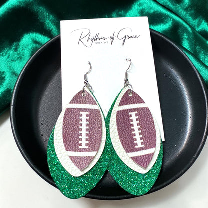Football Earrings – Triple Layer PU Leather Game Day Earrings | Multiple Colors