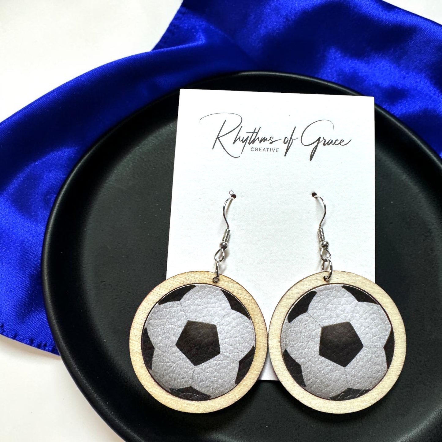 Sports Ball Earrings – Football, Basketball, Soccer, Baseball – Faux Leather & Wood Frame Game Day Earrings