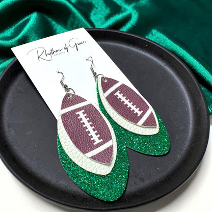 Football Earrings – Triple Layer PU Leather Game Day Earrings | Multiple Colors