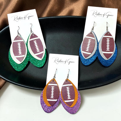 Football Earrings – Triple Layer PU Leather Game Day Earrings | Multiple Colors
