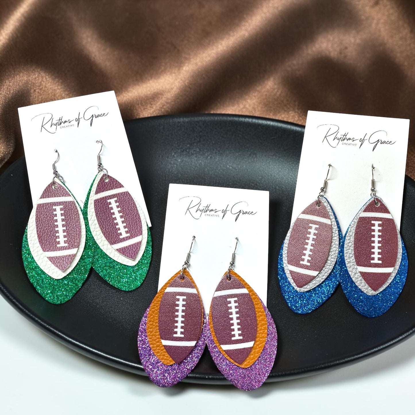 Football Earrings – Triple Layer PU Leather Game Day Earrings | Multiple Colors