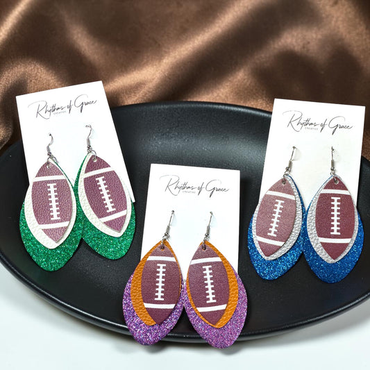 Football Earrings – Triple Layer PU Leather Game Day Earrings | Multiple Colors