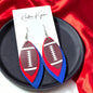 Red & Blue Football Earrings – Triple Layer PU Leather Game Day Dangle Earrings