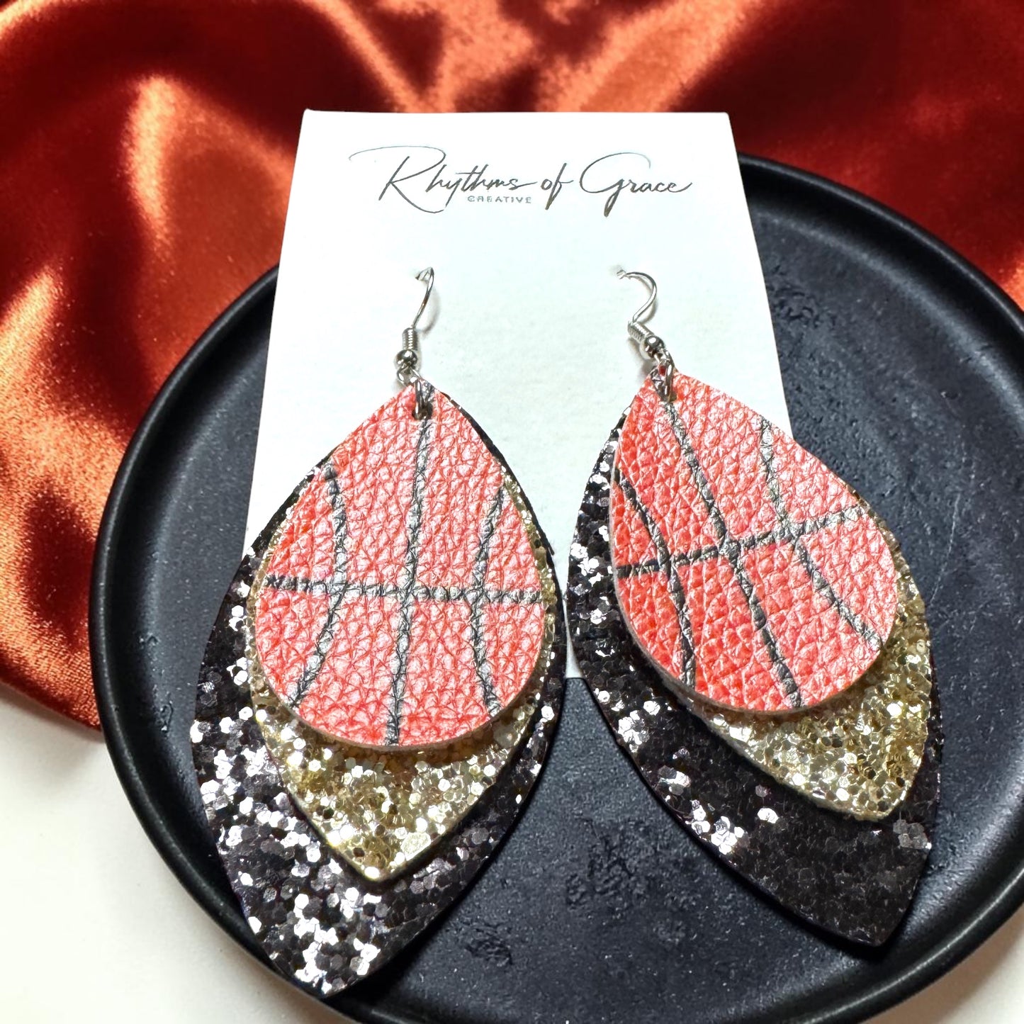 Glitter Basketball Dangle Earrings – Triple Layer Sports Earrings | Game Day Jewelry