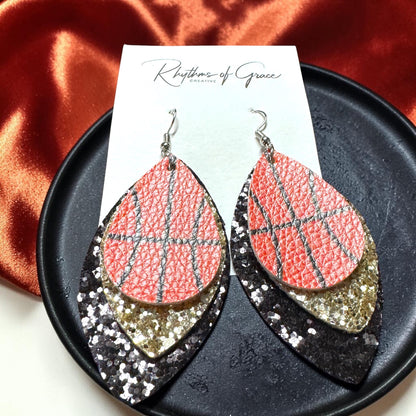 Glitter Basketball Dangle Earrings – Triple Layer Sports Earrings | Game Day Jewelry