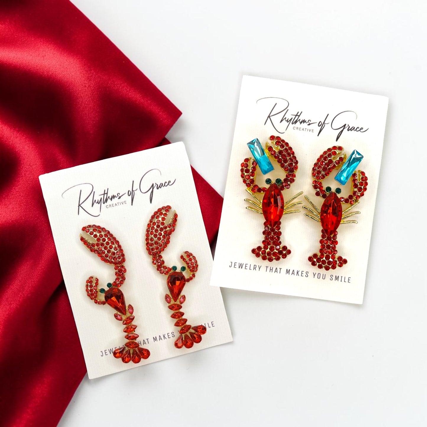 Catch the Sparkle: Rhinestone Crawfish Earrings for a Dazzling Crawfish Boil!