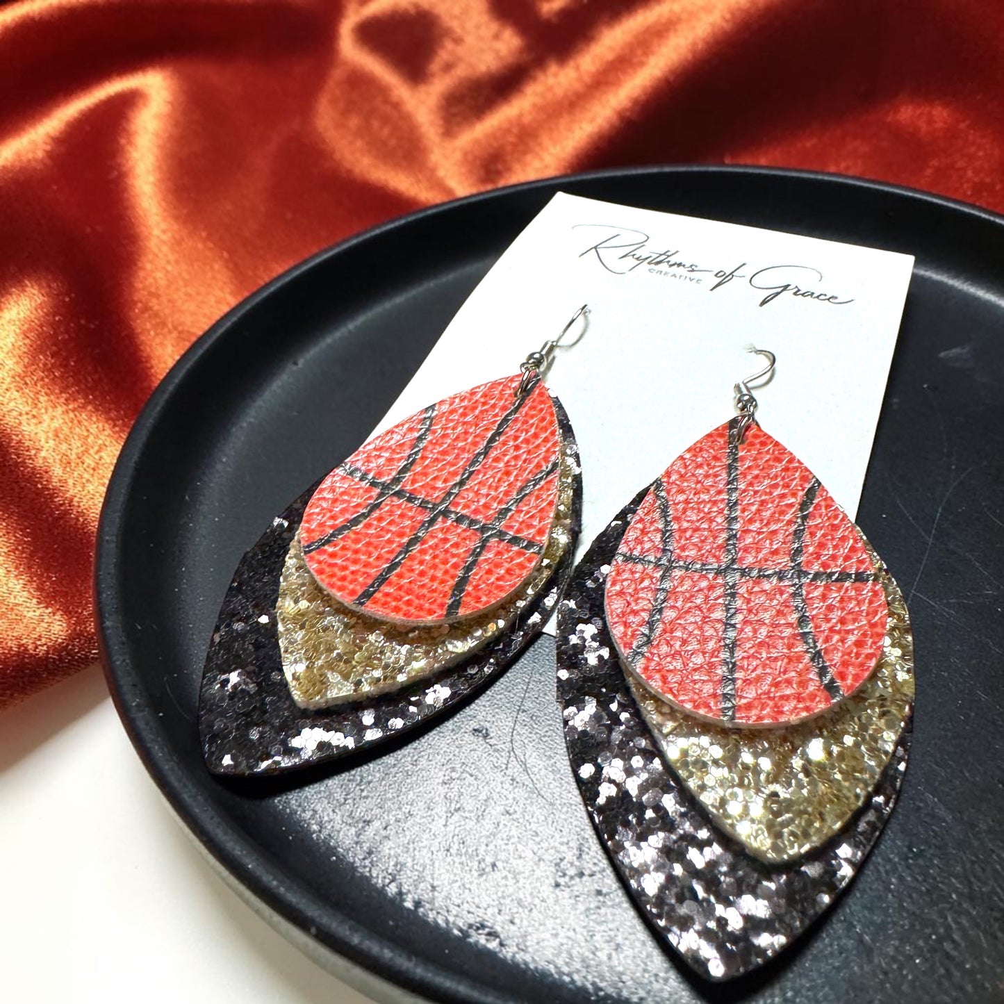 Glitter Basketball Dangle Earrings – Triple Layer Sports Earrings | Game Day Jewelry