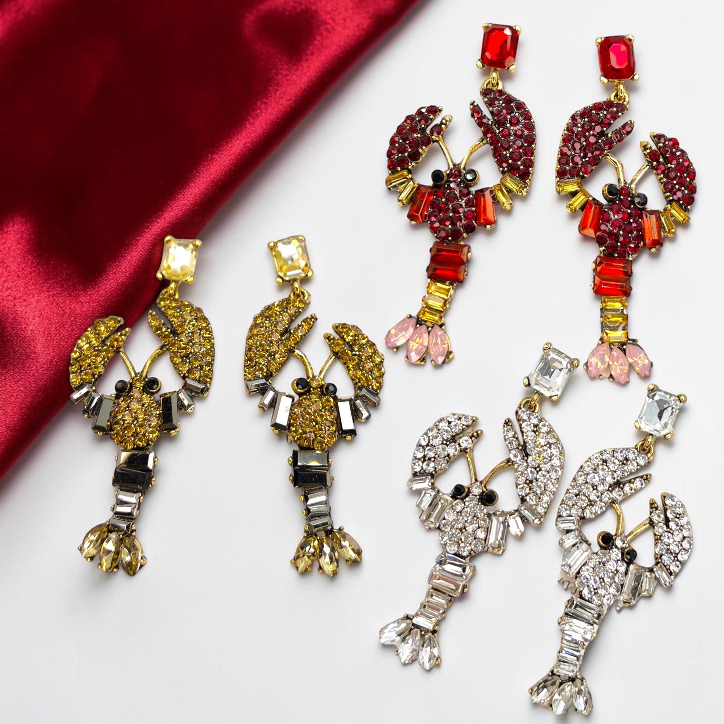 Bayou Bling Rhinestone Crawfish Statement Earrings