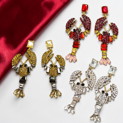 Bayou Bling Rhinestone Crawfish Statement Earrings